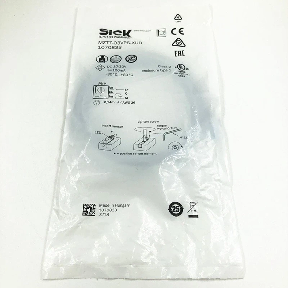 Sick MZT7-03VPS-KUB, Kübik/10mm PNP-NO 3mt Kablo Piston Sensörü 1070833