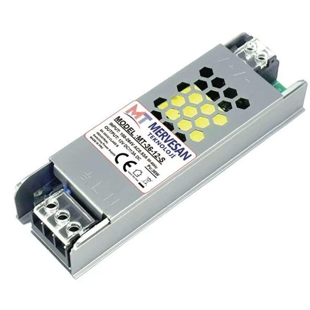 Mervesan MT-36-12-S 12VDC 3A Slim Metal Kasa Güç Kaynağı