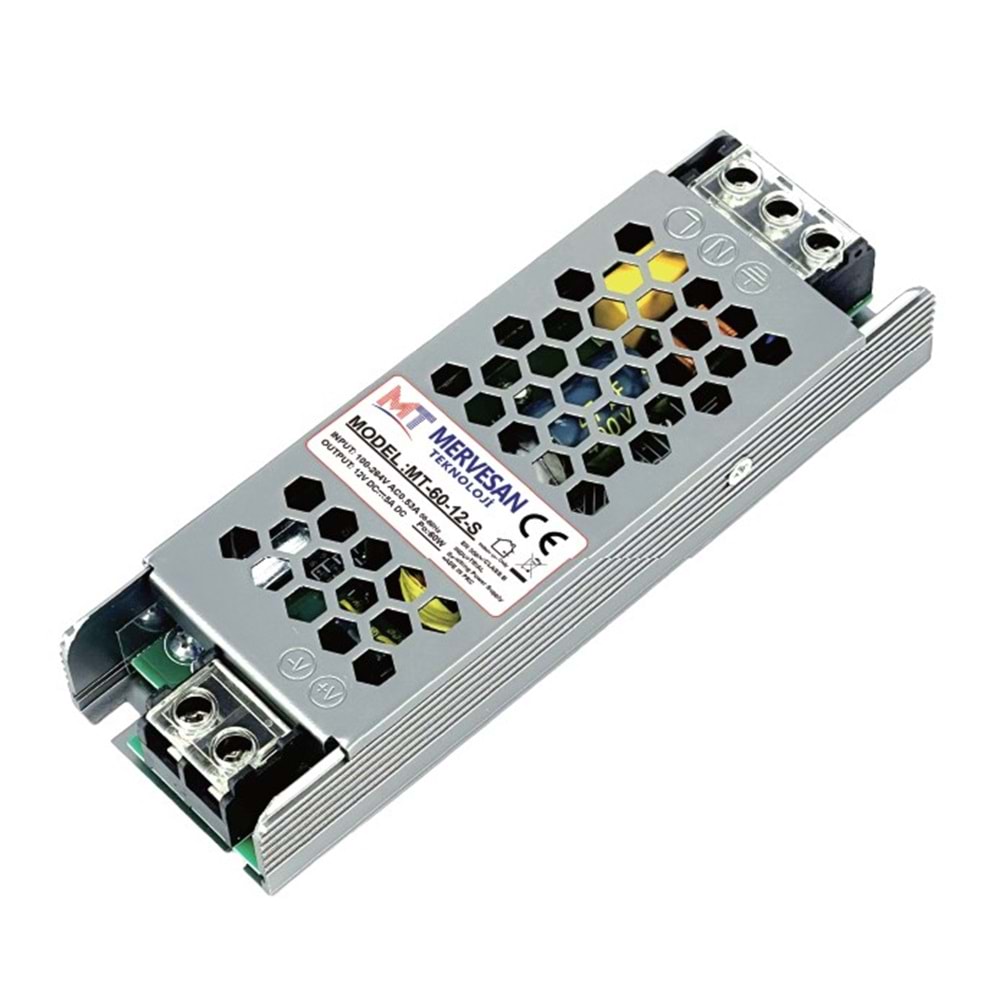 Mervesan MT-60-12-S 12VDC 5A Slim Metal Kasa Güç Kaynağı