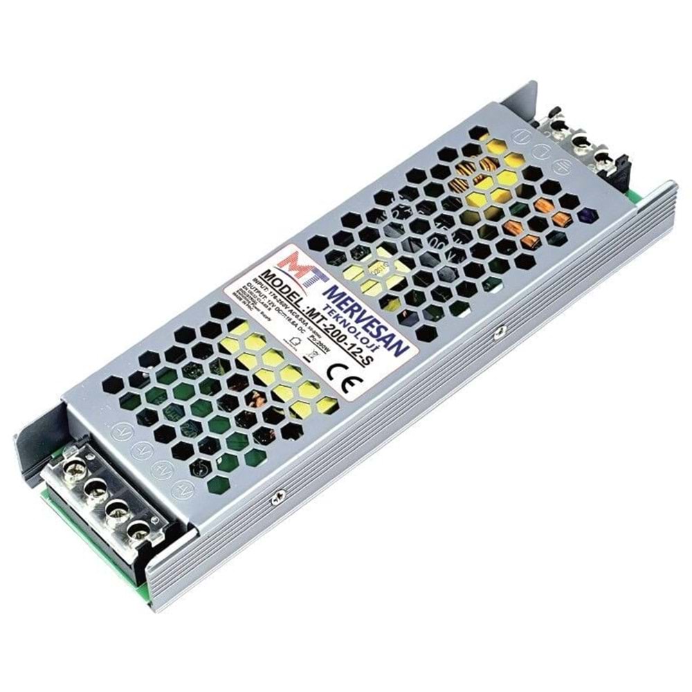 Mervesan MT-200-12-S 12VDC 16,5A Slim Metal Kasa Güç Kaynağı